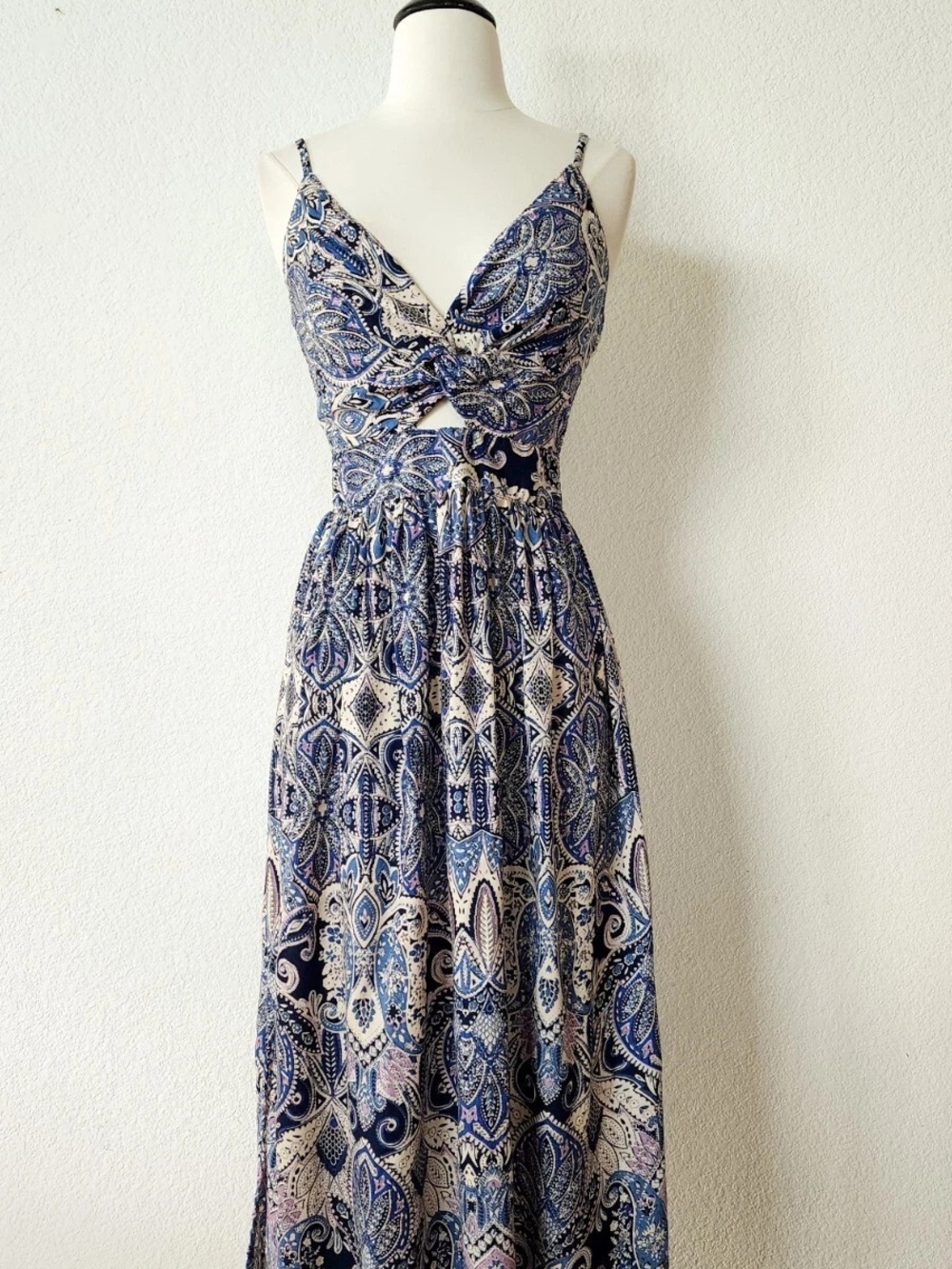 Blue Paisley Maxi Dress with Twist Front